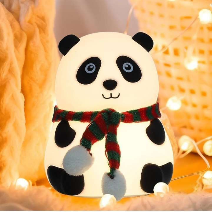 Cute Panda Night Light with Scarf – Soft Silicone LED Lamp for Kids & Bedroom Decor