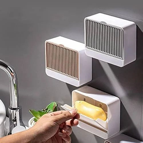 Spacekart Wall Mounted Soap Holder – Single Grid Soap Case with Draining Rack | Bathroom Soap Box Organizer (Pack of 1)