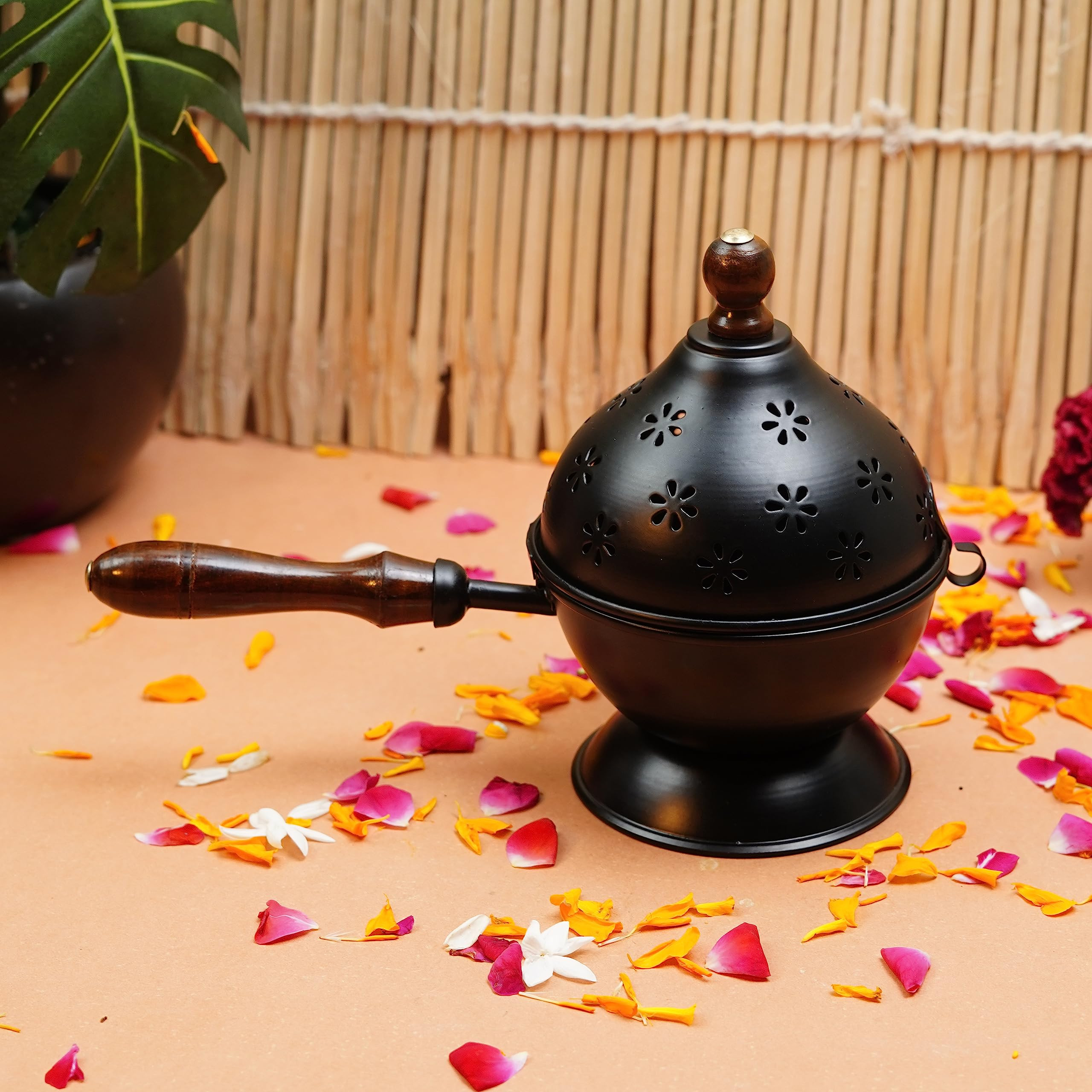 Hexale Metal Incense Burner with Handle – Dhoop & Sambrani Holder | Aarti Thali for Puja
