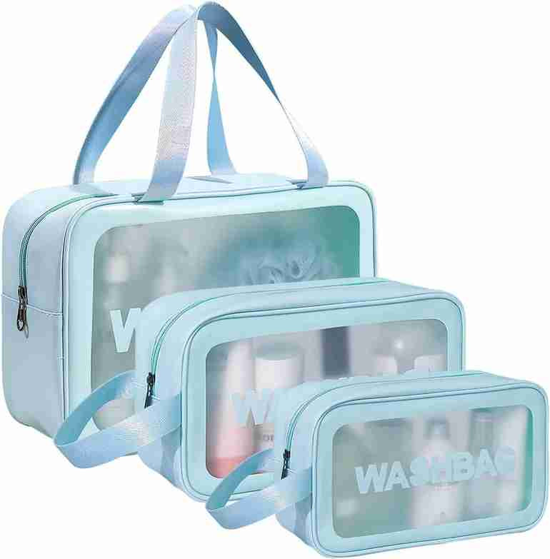 Travel Transparent Toiletry Bag | Zipper Wash Bag with Handle | Portable Makeup & Grooming Organizer Pouch for Women & Men (Pink)