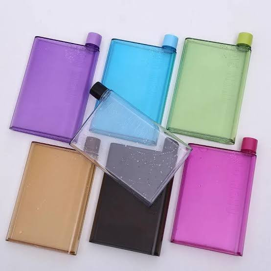 Notebook Water Bottle | A5 Size Ultra-Slim Flat Memo Bottle | Reusable BPA-Free Plastic | 420ml (Pack of 1, Multicolor)