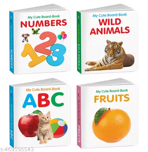 Baby Board Books Collection (Pack of 4) – ABC, Wild Animals, Fruits & Numbers | Pocket-Sized Toddler Learning Set | Durable & Colorful Board Books for Kids (Ages 2–5)