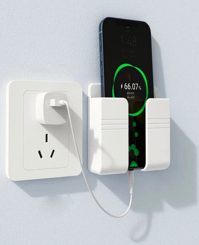Wall Mount Mobile Holder (Pack of 2) | Strong Adhesive Sticky Pad Stand for Bedroom, Dining Room, Guest Room & Office – White