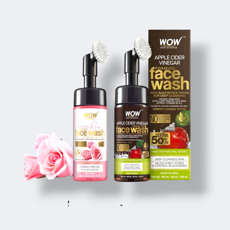 WOW Skin Science Himalayan Rose Foaming Face Wash with Built-in Face Brush - 150mL